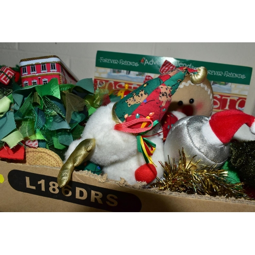 469 - SEVEN BOXES OF CHRISTMAS DECORATIONS AND ORNAMENTS, to include sixteen Christmas themed mugs, Christ... 