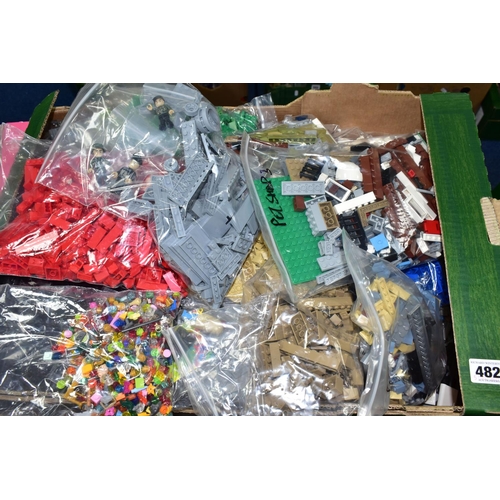 482 - A BOX CONTAINING A QUANTITY OF ASSORTED LEGO PARTS, all sealed in plastic bags, to include blocks so... 