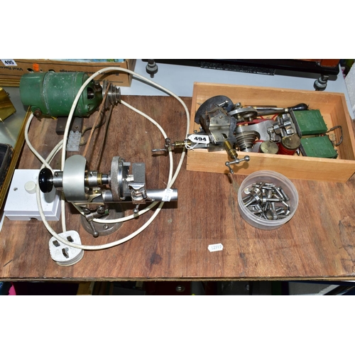 494 - A BERNERD WATCHMAKERS LATHE, electric motor, tools and files, width 70cm x depth 40cm (1) (Condition... 