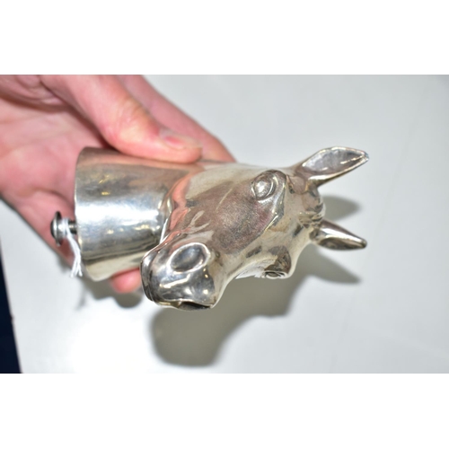 499 - A WHITE METAL FRENCH CAR MASCOT IN THE FORM OF A HORSE'S HEAD, height 11cm, bolts and fixings attach... 