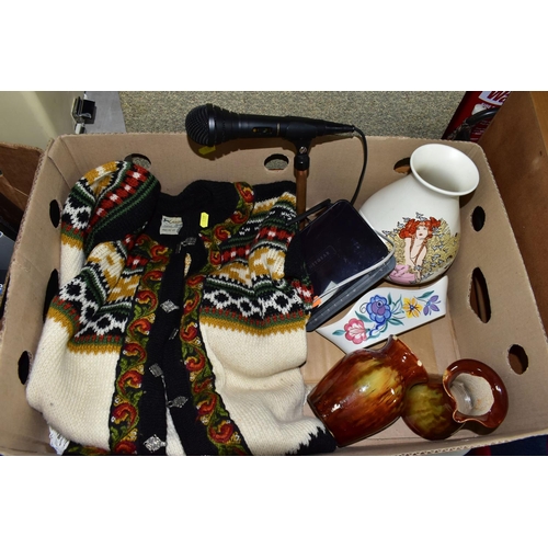 539 - ONE BOX OF VINTAGE CLOTHING AND POOLE POTTERY, to include a modern Poole Pottery 'Fleurie' Art Nouve... 