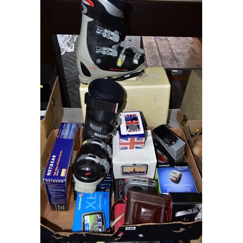 540 - TWO BOXES OF ELECTRICAL AND TECHNICAL ITEMS, to include three mobile phones, a Blackberry 9300 and a... 