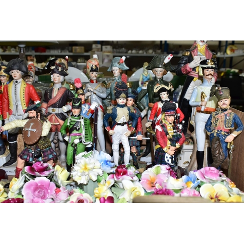 544 - TWO BOXES OF NAPOLEONIC  MILITARY FIGURINES, to include thirty-two assorted porcelain and resin mili... 