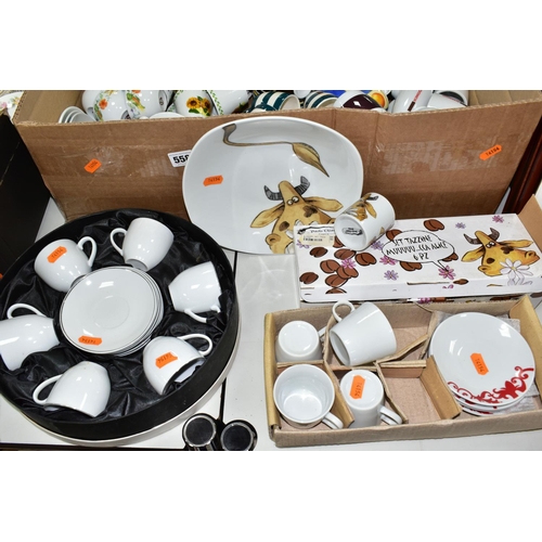 558 - A BOX AND LOOSE COFFEE CUPS AND SAUCERS, over one hundred pieces, contemporary and mainly espresso s... 