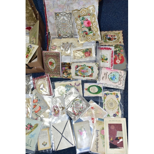 573 - VICTORIAN & EDWARDIAN EPHEMERA two boxes to include greetings cards, postcards, a scrapbook, a small... 