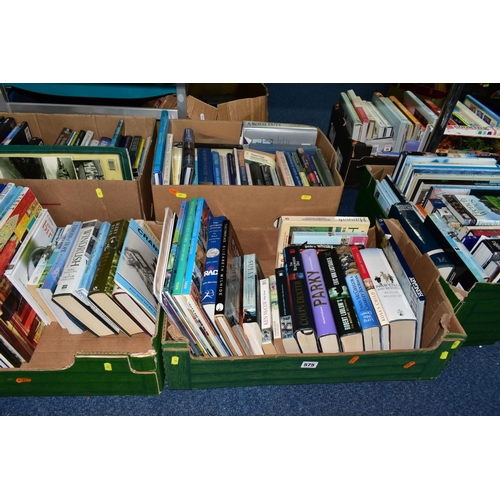 575 - BOOKS, six boxes containing approximately 175 titles in hardback and paperback formats, subjects inc... 