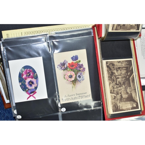 522 - POSTCARDS, one box containing approximately 500 postcards in seven albums, featuring sentimental, po... 