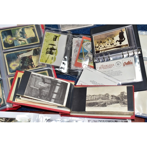 522 - POSTCARDS, one box containing approximately 500 postcards in seven albums, featuring sentimental, po... 