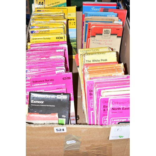 524 - MAPS, one box containing over 100 Ordnance Survey maps (some duplicates) and others and a Baedekers ... 