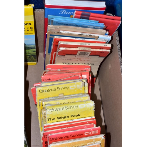 524 - MAPS, one box containing over 100 Ordnance Survey maps (some duplicates) and others and a Baedekers ... 