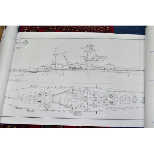 528 - WARSHIP/COMMERCIAL SHIP PLANS thirteen assorted facsimile scale drawings of various HMS Royal Navy S... 