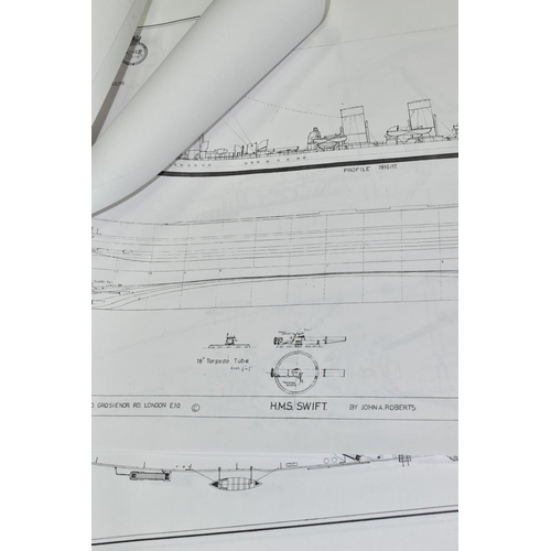 528 - WARSHIP/COMMERCIAL SHIP PLANS thirteen assorted facsimile scale drawings of various HMS Royal Navy S... 