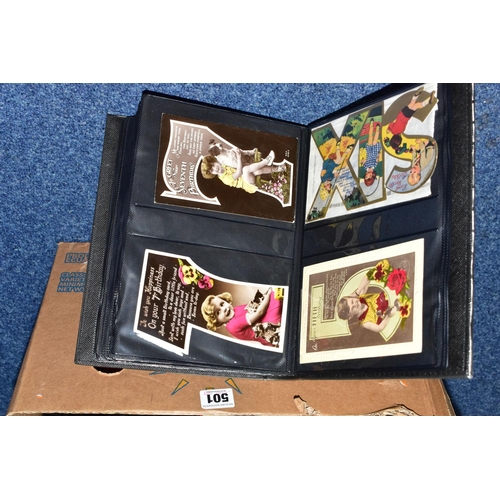 501 - POSTCARDS, four albums containing approximately 625 Sentimental Postcards dating from The Victorian ... 