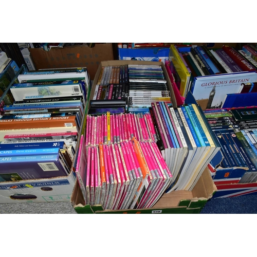 579 - BOOKS, MAPS & DVDS, five boxes containing approximately eighty book titles in hardback and paperback... 