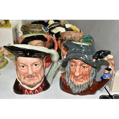 580 - EIGHT LARGE ROYAL DOULTON CHARACTER JUGS, comprising Rip Van Winkle D6438 height 17cm, Henry VIII D6... 