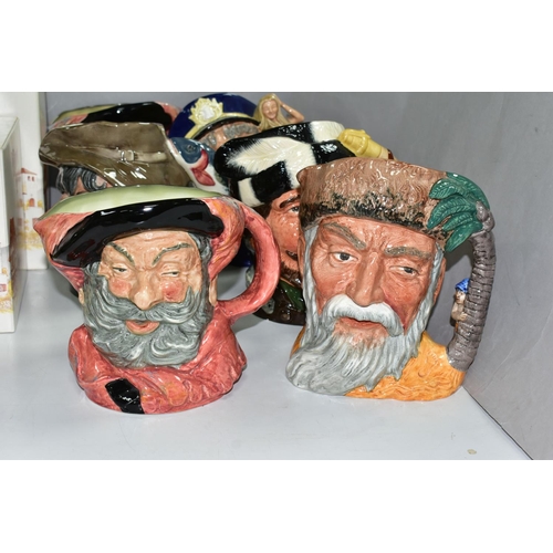 580 - EIGHT LARGE ROYAL DOULTON CHARACTER JUGS, comprising Rip Van Winkle D6438 height 17cm, Henry VIII D6... 