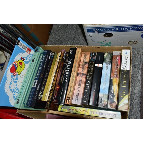 582 - BOOKS, eight boxes containing a collection of approximately 210 titles in hardback and paperback for... 