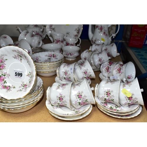 599 - ROYAL ALBERT 'LAVENDER ROSE' TEA AND COFFEE WARES ETC, comprising twelve each large and small tea cu... 