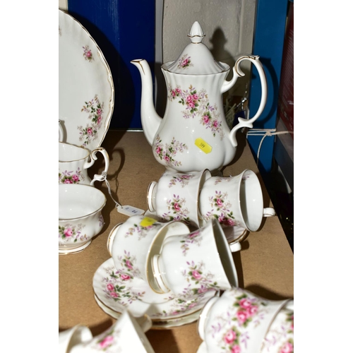 599 - ROYAL ALBERT 'LAVENDER ROSE' TEA AND COFFEE WARES ETC, comprising twelve each large and small tea cu... 