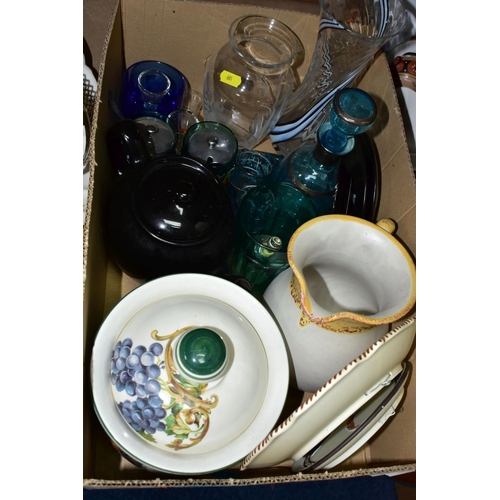 601 - FIVE BOXES AND LOOSE ASSORTED CERAMICS AND GLASS, to include Royal Doulton 'Fireglow' TC1080 pattern... 