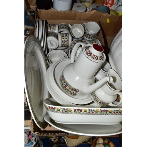 601 - FIVE BOXES AND LOOSE ASSORTED CERAMICS AND GLASS, to include Royal Doulton 'Fireglow' TC1080 pattern... 