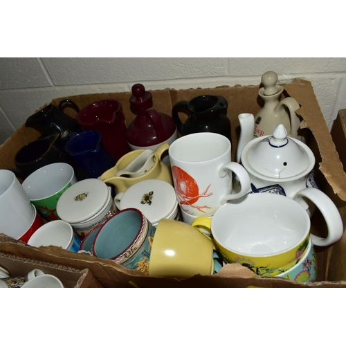 601 - FIVE BOXES AND LOOSE ASSORTED CERAMICS AND GLASS, to include Royal Doulton 'Fireglow' TC1080 pattern... 