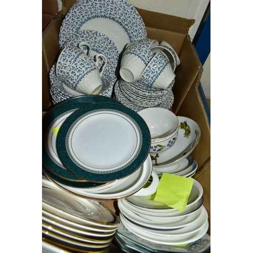 612 - THREE BOXES OF ASSORTED TEA AND DINNER WARES ETC, to include 'Old Colonial' part dinner service, Roy... 