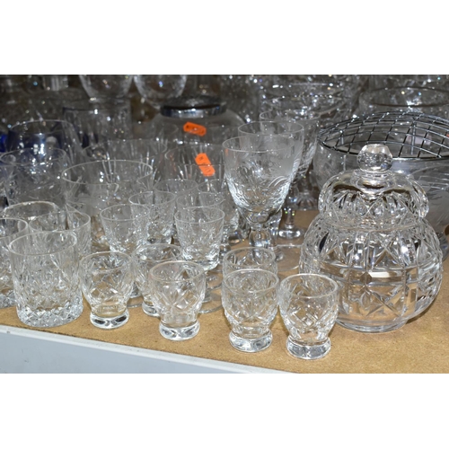 620 - A QUANTITY OF CUT GLASS ITEMS ETC, to include a John Walsh Walsh storage jar with lid, a pair of Web... 