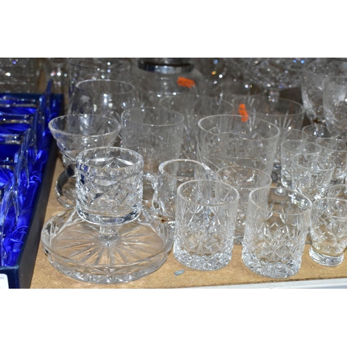 620 - A QUANTITY OF CUT GLASS ITEMS ETC, to include a John Walsh Walsh storage jar with lid, a pair of Web... 