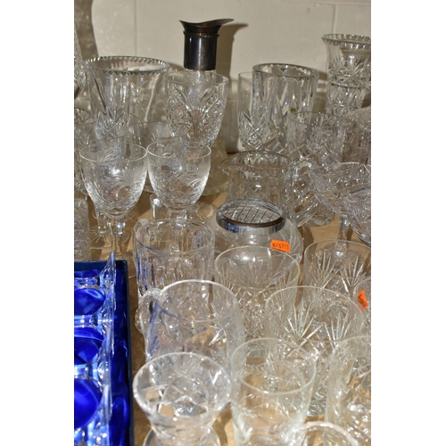 620 - A QUANTITY OF CUT GLASS ITEMS ETC, to include a John Walsh Walsh storage jar with lid, a pair of Web... 