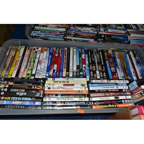 623 - DVDS, four boxes containing a large collection of over 325 miscellaneous titles featuring major feat... 