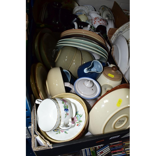 629 - THREE BOXES OF CERAMICS AND TEAWARES, to include a Royal Grafton 'Canterbury' pattern part dinner se... 