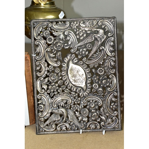 632 - A SILVER FOLIATE BOOK/BIBLE COVER, dated 1891 S. Walton Smith - Birmingham with a central monogram W... 