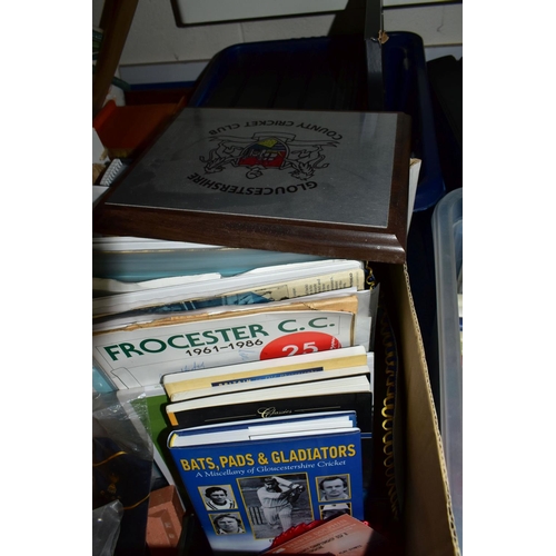 648 - SPORTING EPHEMERA, five boxes containing a large collection of books, scrapbooks, souvenirs and comm... 