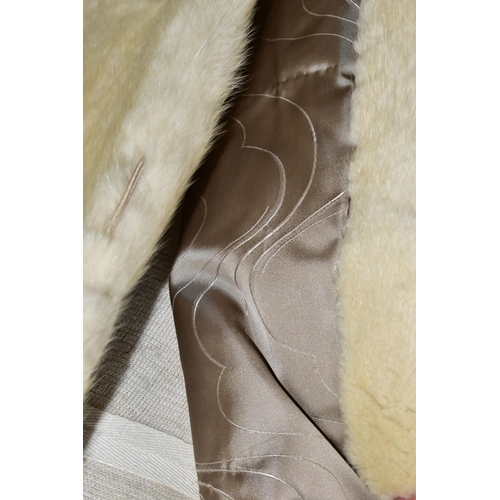 664 - A CREAM FUR COAT, length 80cm, approximate size 14 (1) (Condition report: generally good, small make... 