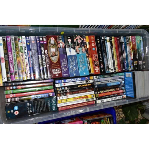 669 - DVDS / VHS TAPES, seven boxes containing a large collection of over 350 titles to include Films, Tel... 