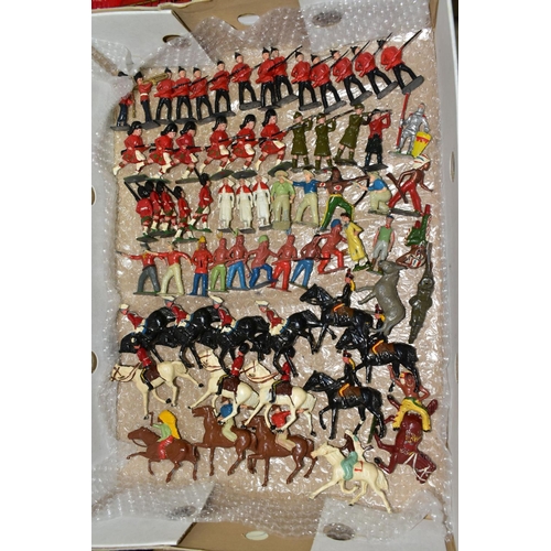 677 - A QUANTITY OF ASSORTED BRITAINS AND OTHER HOLLOWCAST FIGURES, to include Nurses, Soldiers and Guards... 