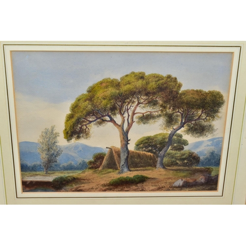 701 - THREE MID 20TH CENTURY WATERCOLOUR LANDSCAPES, comprising a landscape with a rocky outcrop and a lan... 