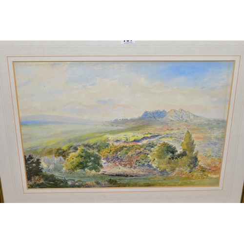 701 - THREE MID 20TH CENTURY WATERCOLOUR LANDSCAPES, comprising a landscape with a rocky outcrop and a lan... 