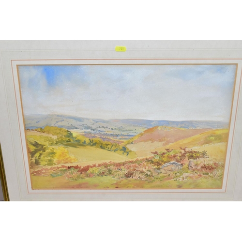 701 - THREE MID 20TH CENTURY WATERCOLOUR LANDSCAPES, comprising a landscape with a rocky outcrop and a lan... 