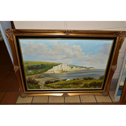 702 - FOUR LATER 20TH CENTURY LANDSCAPE PAINTINGS, comprising 'Seven Sisters, East Sussex' a coastal lands... 