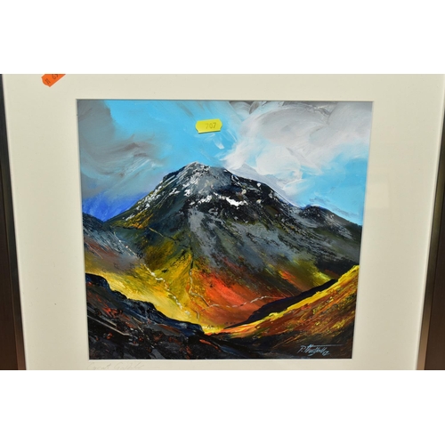 707 - PETER THRELFALL (BRITISH CONTEMPORARY) THREE MOUNTAIN THEMED LANDSCAPE PICTURES, set within the Lake... 