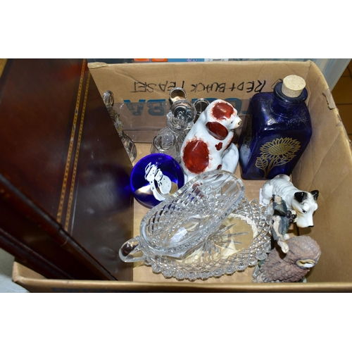 724 - ONE BOX OF ASSORTED ORNAMENTS, to include a pair of Lenox Disney lead crystal Minnie and Mickey Mous... 