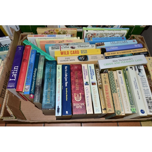 725 - BOOKS, five boxes containing approximately 160 miscellaneous titles in hardback and paperback format... 