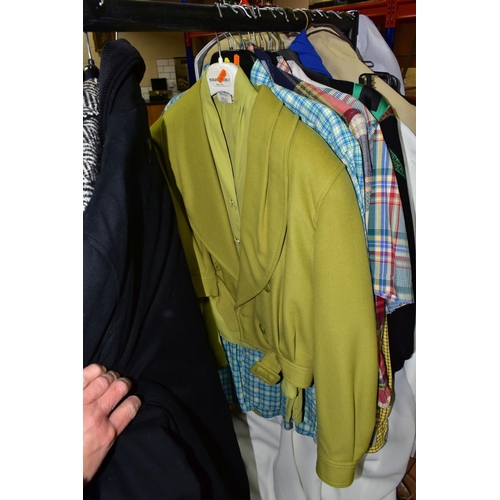 727 - A COLLECTION OF OVER THIRTY ITEMS OF CLOTHING, to include men's and women's jackets, tops and dresse... 