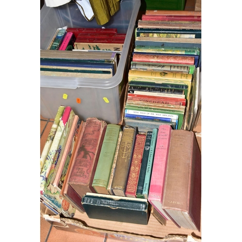 728 - BOOKS, three boxes containing an eclectic miscellany of seventy antiquarian titles to include classi... 