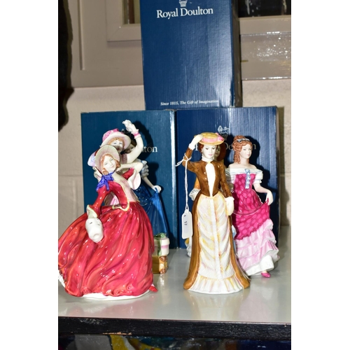 731 - SIX ROYAL DOULTON FIGURINES, of which five are boxed, comprising 'Anna of the Five Towns' HN3865 com... 