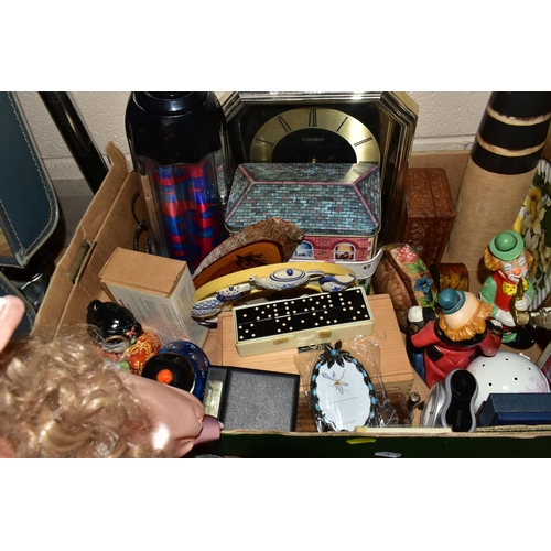 732 - THREE BOXES OF ASSORTED ORNAMENTS, to include a Babbacombe Pottery 'Ginger Cat' figure, a Pottery Ar... 