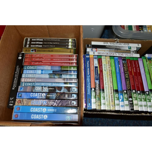 742 - EIGHT BOXES OF ASSORTED DVDs, to include documentaries - Fred Dibnah, RAF at War, Canal Walks, Coast... 