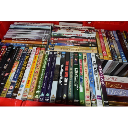 742 - EIGHT BOXES OF ASSORTED DVDs, to include documentaries - Fred Dibnah, RAF at War, Canal Walks, Coast... 